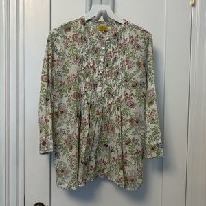 Roberta Roller Rabbit Floral Pintuck Long Sleeve Tunic Top